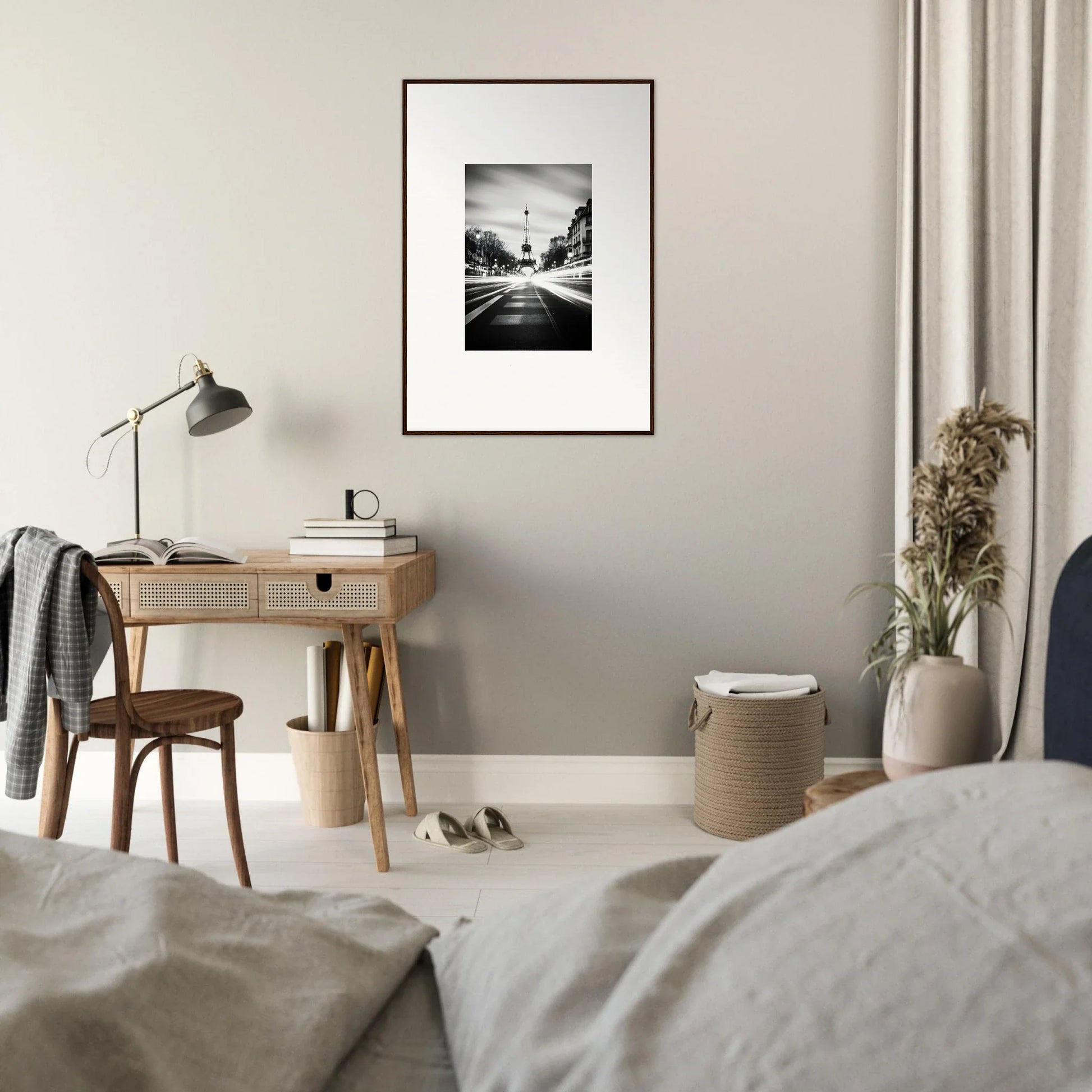 Black and white framed photograph on light gray wall from Synth Wave Elysium collection