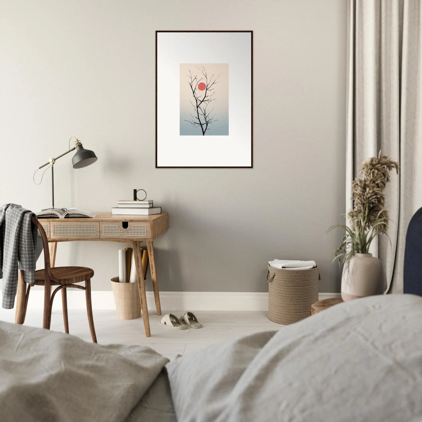 Wooden desk with drawer and lamp, perfect for Serene Eclipse room decoration