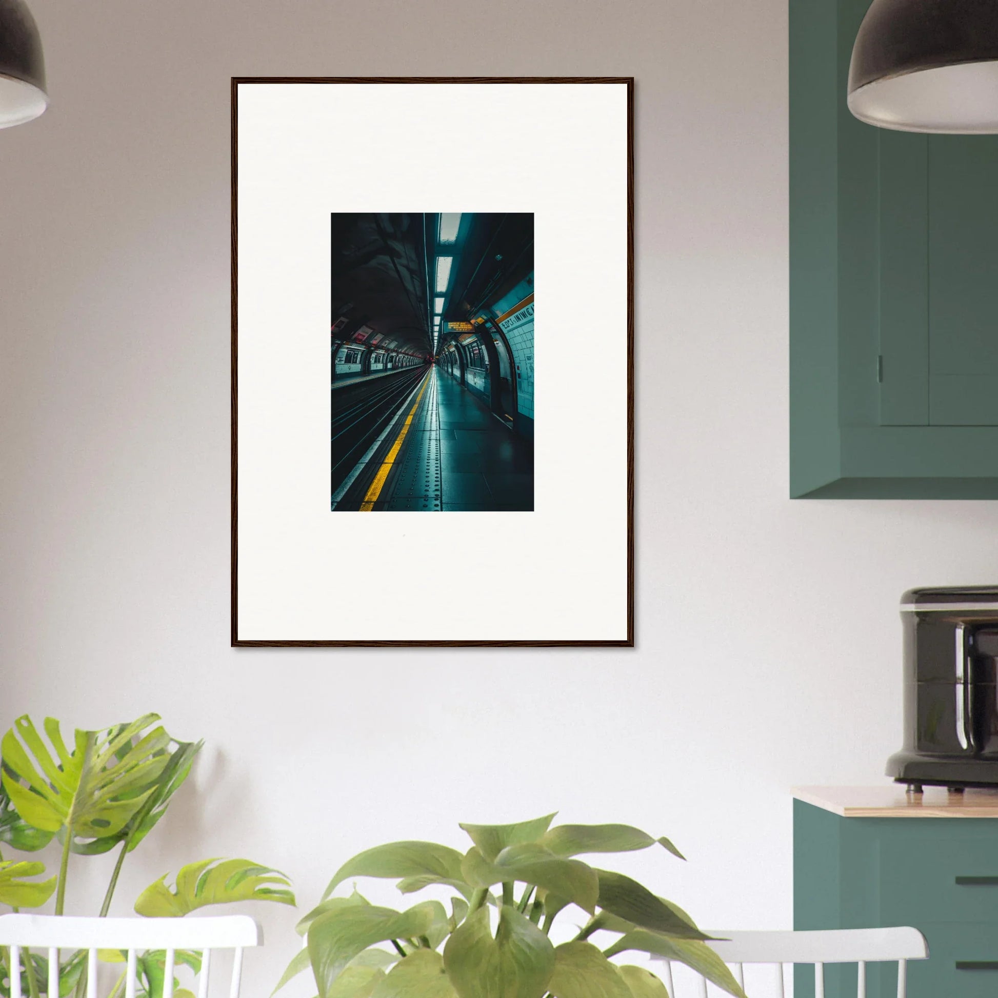 Framed photograph of a subway platform in moody blue lighting for Portal Echo Anatomy