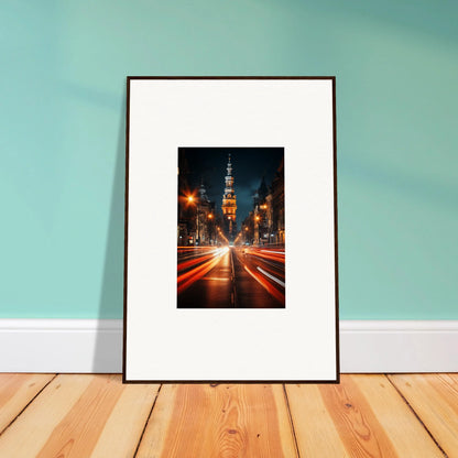 Framed photo of city street at night with light trails from Umbra Urban Nocturne