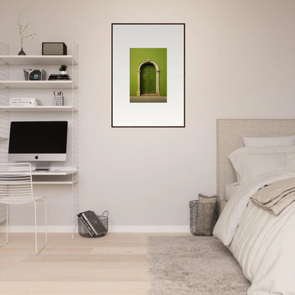 Framed photo of a vibrant green door from the Vert Barcode Reverie special edition art™