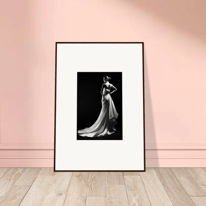 Framed black and white fashion photo showcasing ephemeral grayscale elegance gown