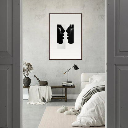 Black and white silhouette of two faces as M in Liminal Echoes special edition art™