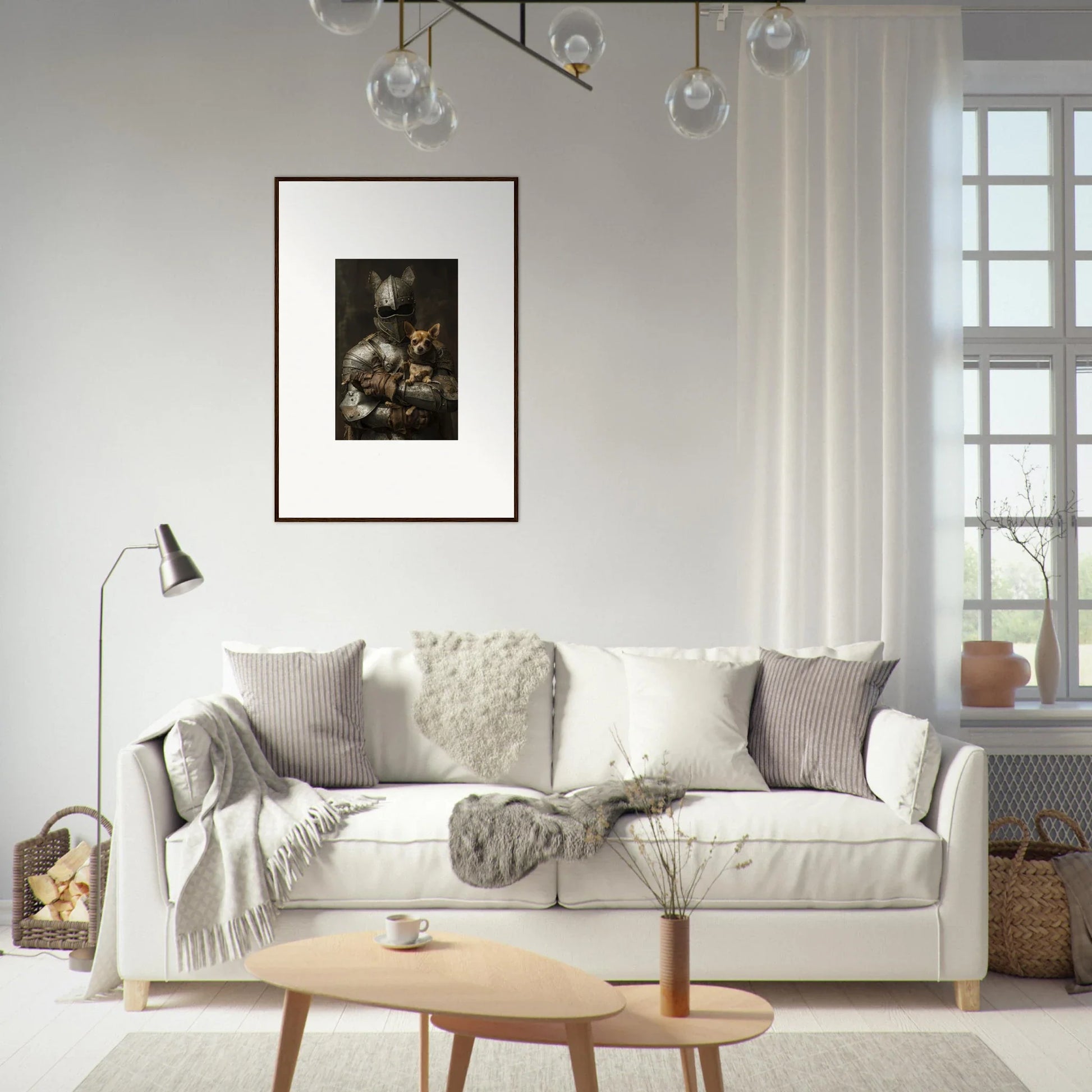 Cozy White sofa with gray and cream pillows, perfect for Serene Steel Whispers vibe