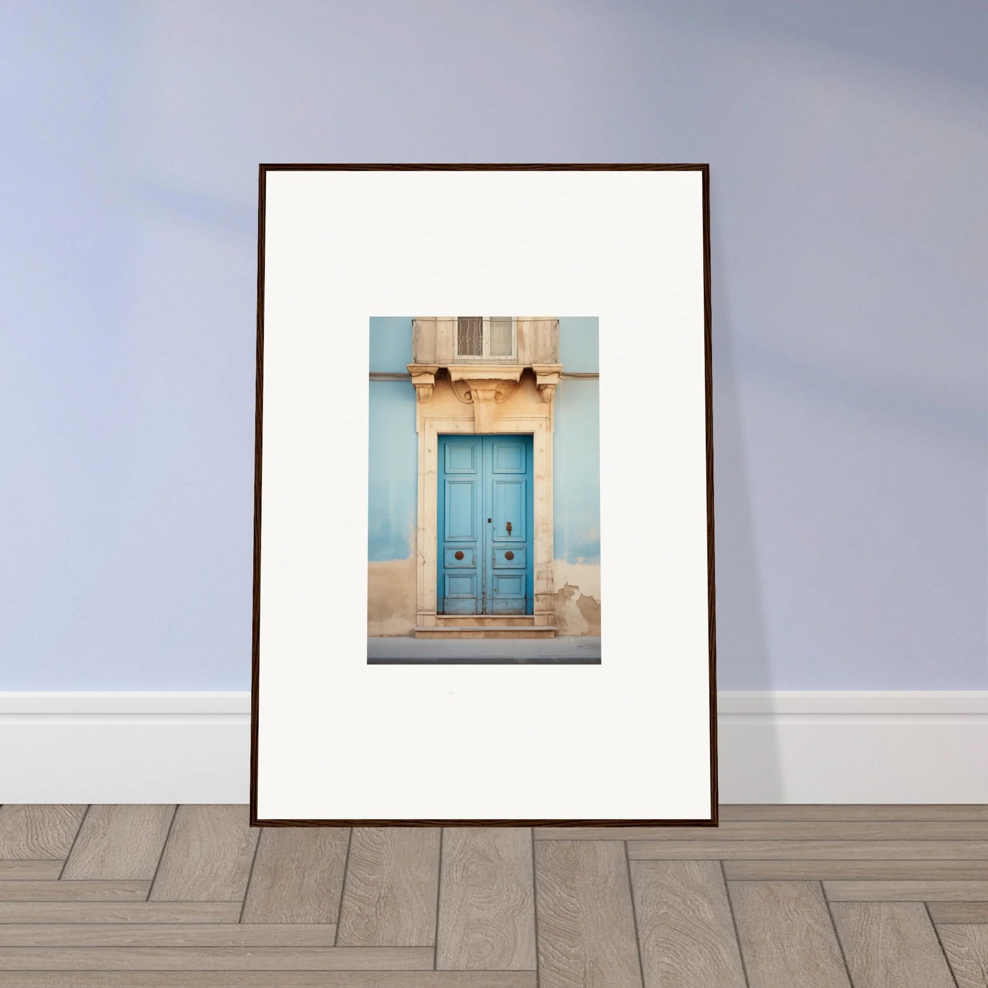 Framed photograph of a blue vintage door in the Ephemeral Dreamscape Doorway art