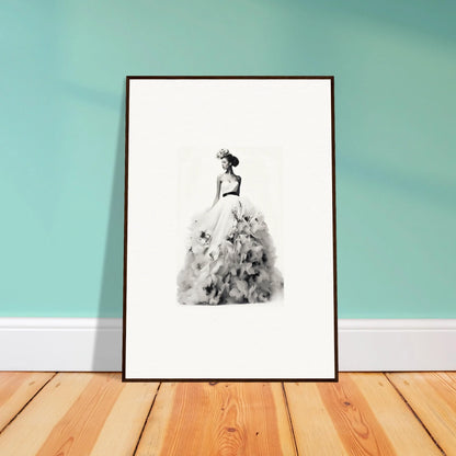 Black and white watercolor ballgown illustration from Dreams Bloom Eternal framed wall art