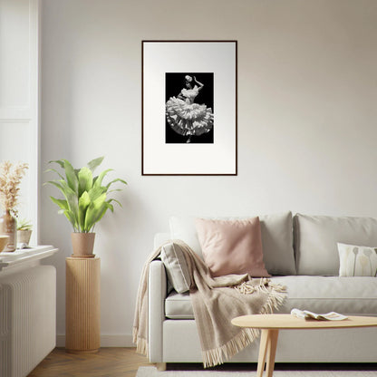 Framed black and white photo of a dancer in flowing dress from Curves Dreamscape Illuminated