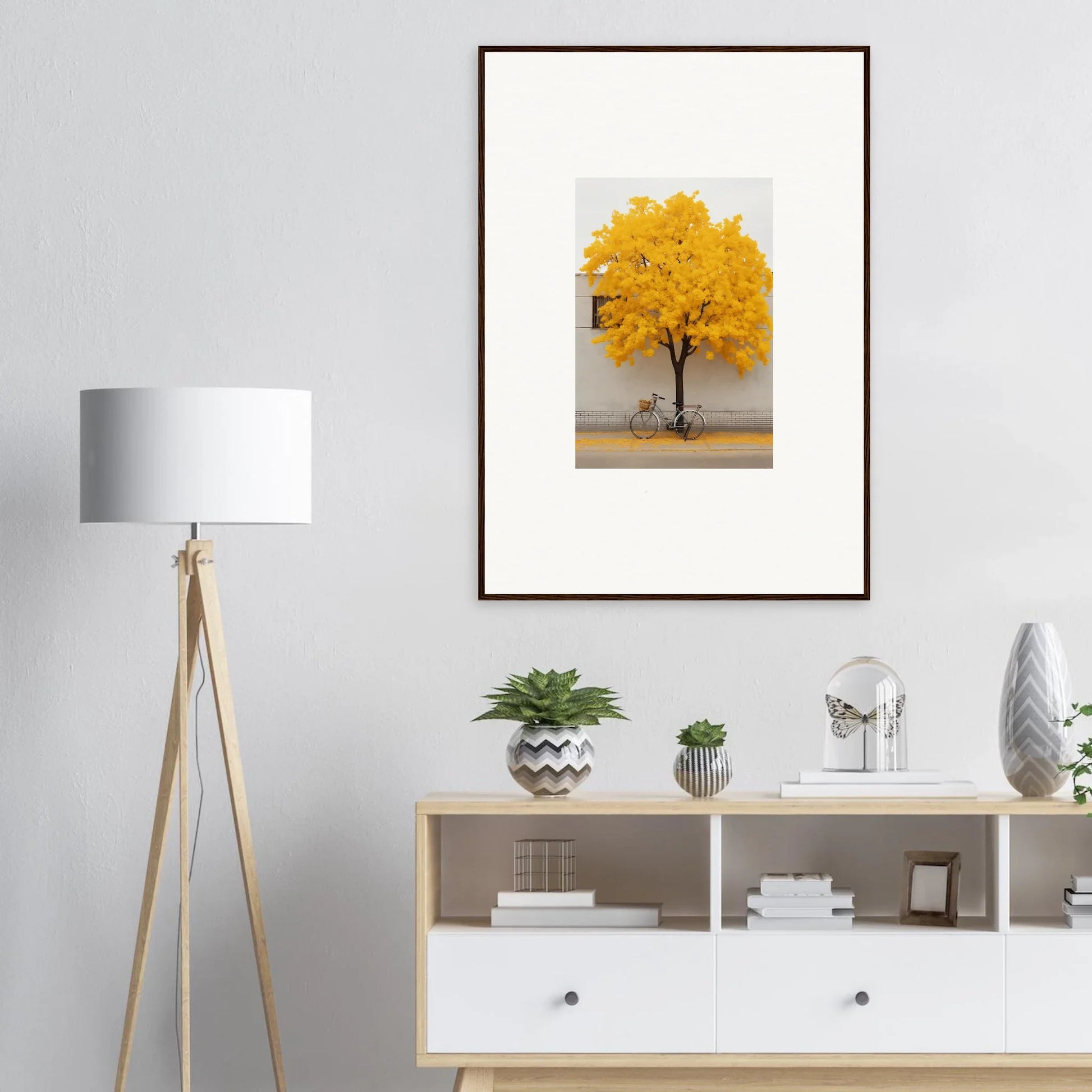 Framed wall art of a yellow autumn tree in Lemonade Gaze Reverie special edition art™