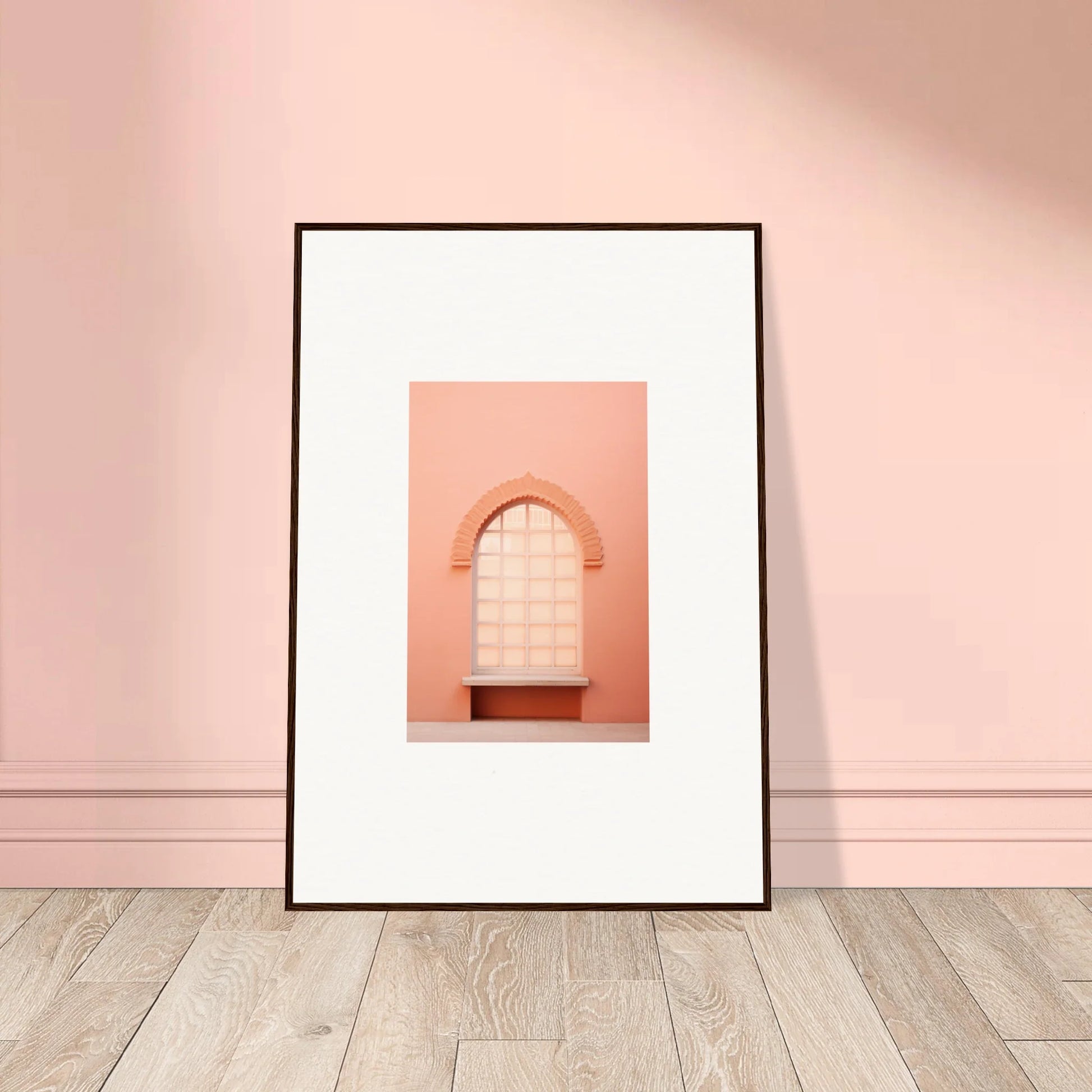 Framed wall art of a peach-colored archway from the Windows Morning Whisper collection