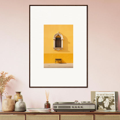 Framed photograph of a yellow wall with an arched window from Gapes of Gargoyles special edition art