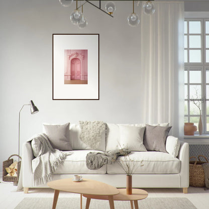 Cozy White upholstered sofa with throw pillows from Gentle Whims Myths special edition art™