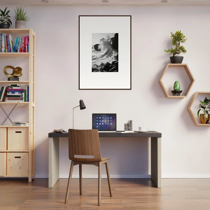 Modern home office with Incandescent Wave Tribute and stylish wooden chair design