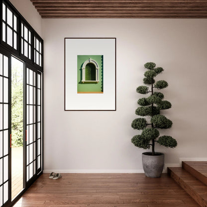 Framed photograph of a green archway on a white wall from the Visible Equilibrium Window