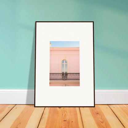 Framed wall art of a pink building balcony for your Peach Tranquil Portal vibe