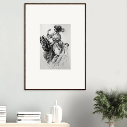 Framed black and white sketch of a dramatic figure on horseback from Ephemeral Journey Grafikermania