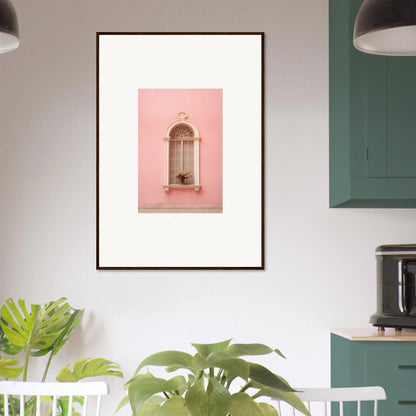 Framed wall art of an architectural window niche on a pink wall for Pinky Flora Portal