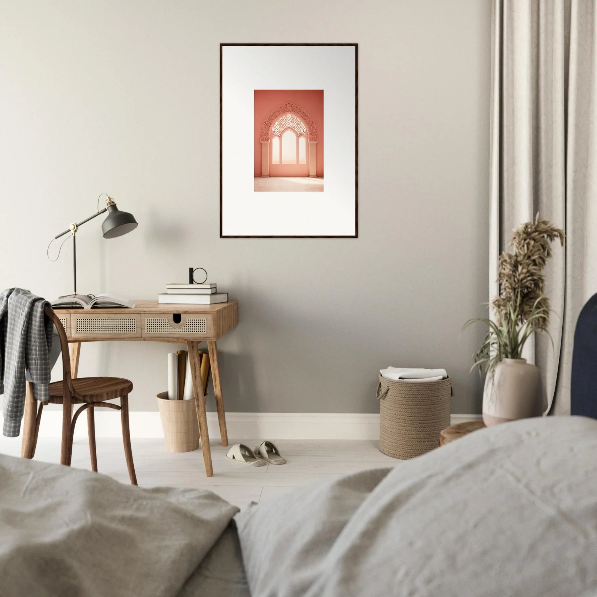 Framed terracotta architectural print of arched doorways in Versaille Sunset Reimagined