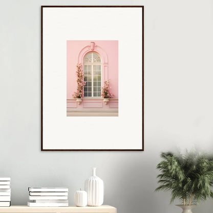 Framed Vitalose Rose Sonnet art print of a pink arched window with climbing vines