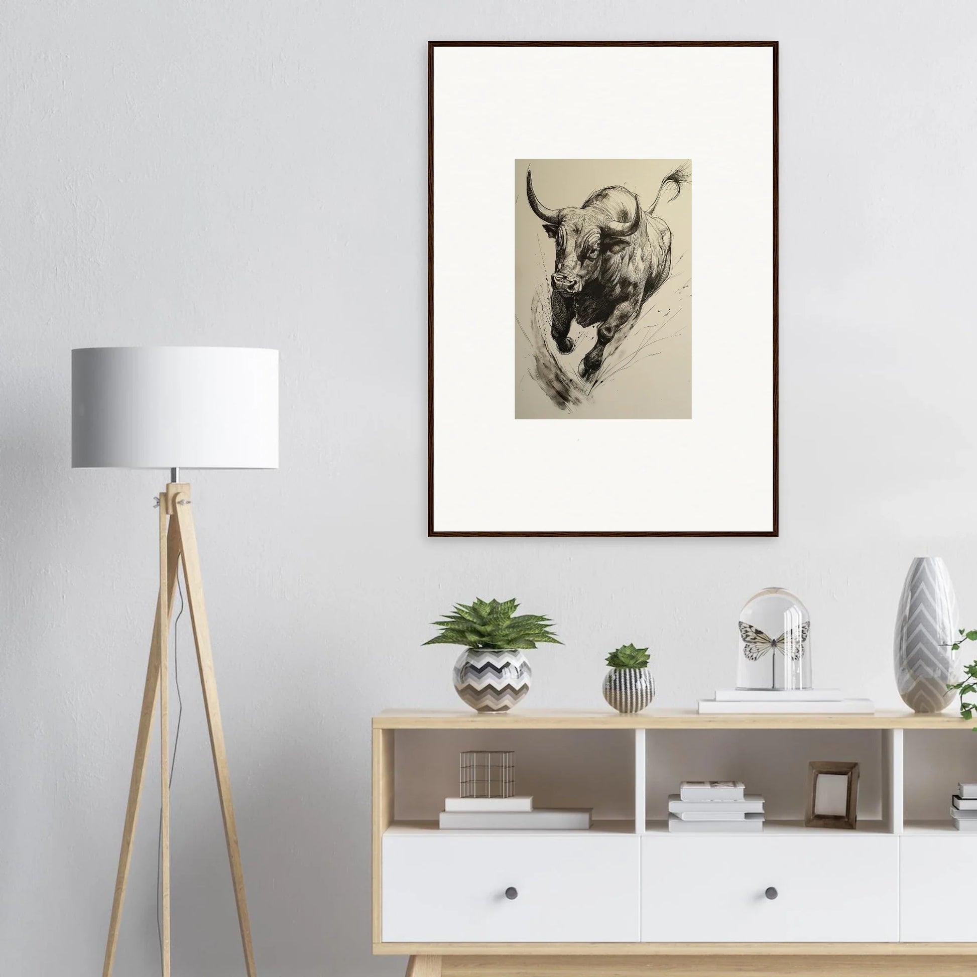 Framed black and white bull’s head sketch from Ebullient Storm Release special edition art™