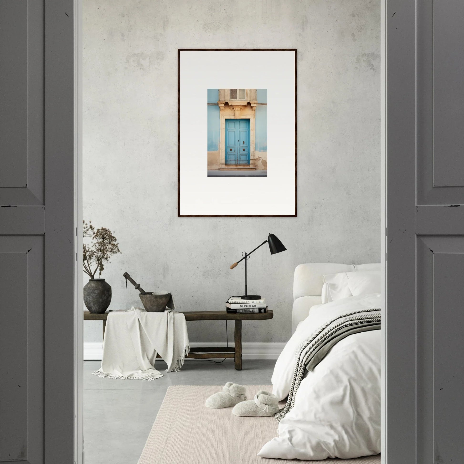 Framed photograph of a weathered blue door in the Ephemeral Dreamscape Doorway art