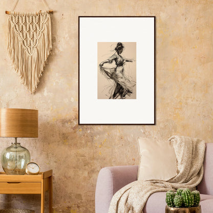 Framed black and white sketch of a dancer, perfect for Ephemeral Motion Whispers art