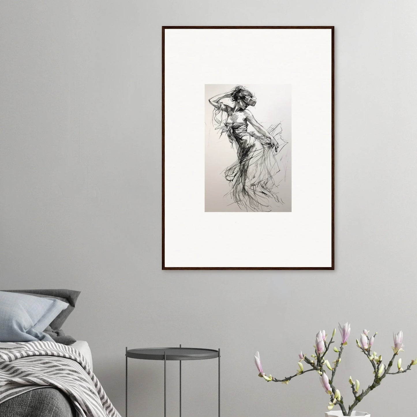 Framed charcoal sketch of a dancer in motion from the Mystic Quantum Soliloquy special edition art™