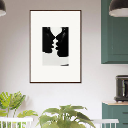 Black and white silhouette art of two profiles in a Nights Echoes framed print