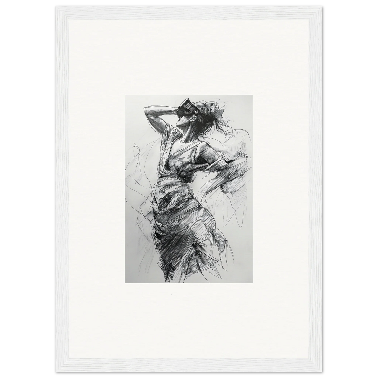 Charcoal sketch of a dancer in stylish dynamic pose for Sketch Mirage Matinee premium framed wall