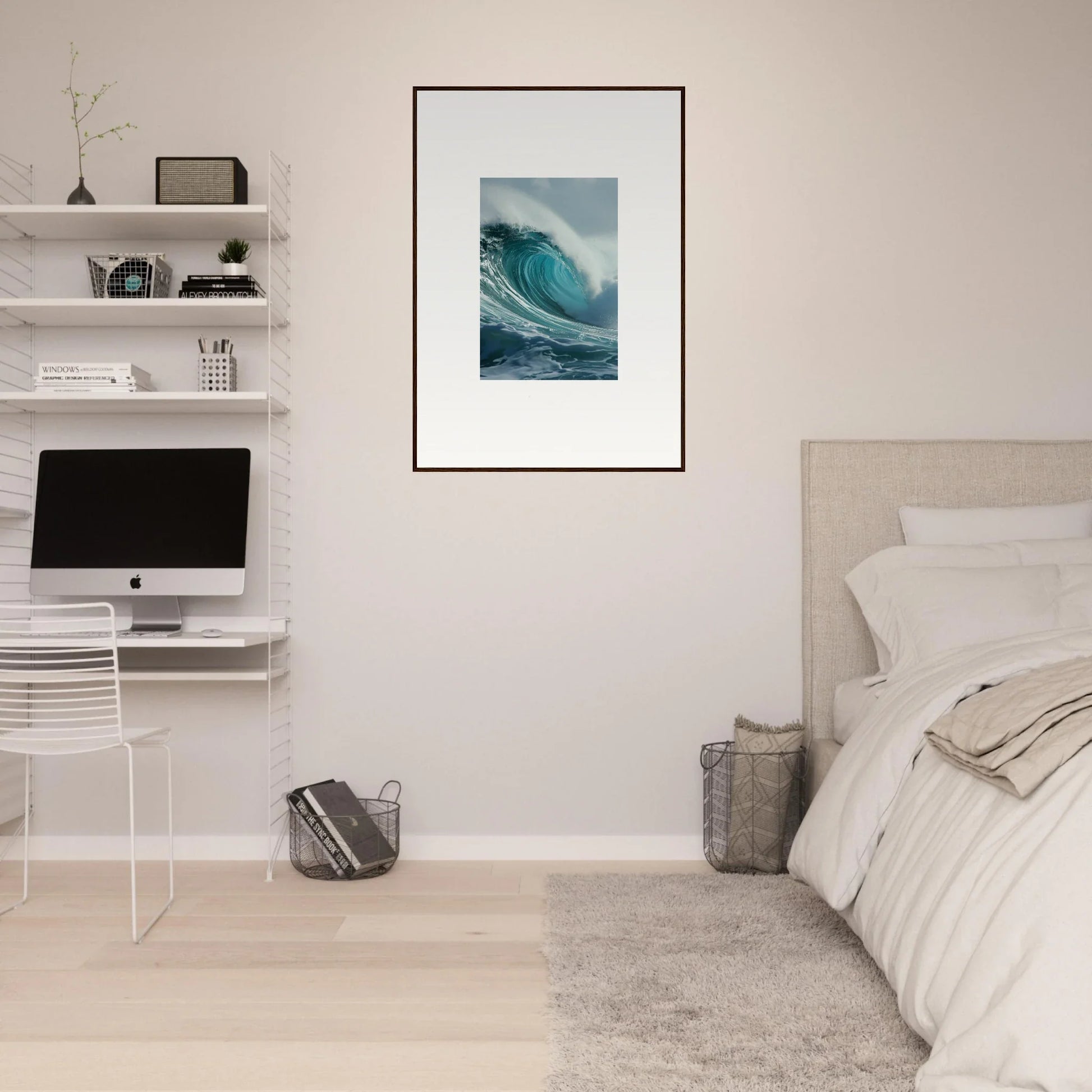 Framed wall art of a cresting ocean wave for stylish room decoration in Whispering Oceans