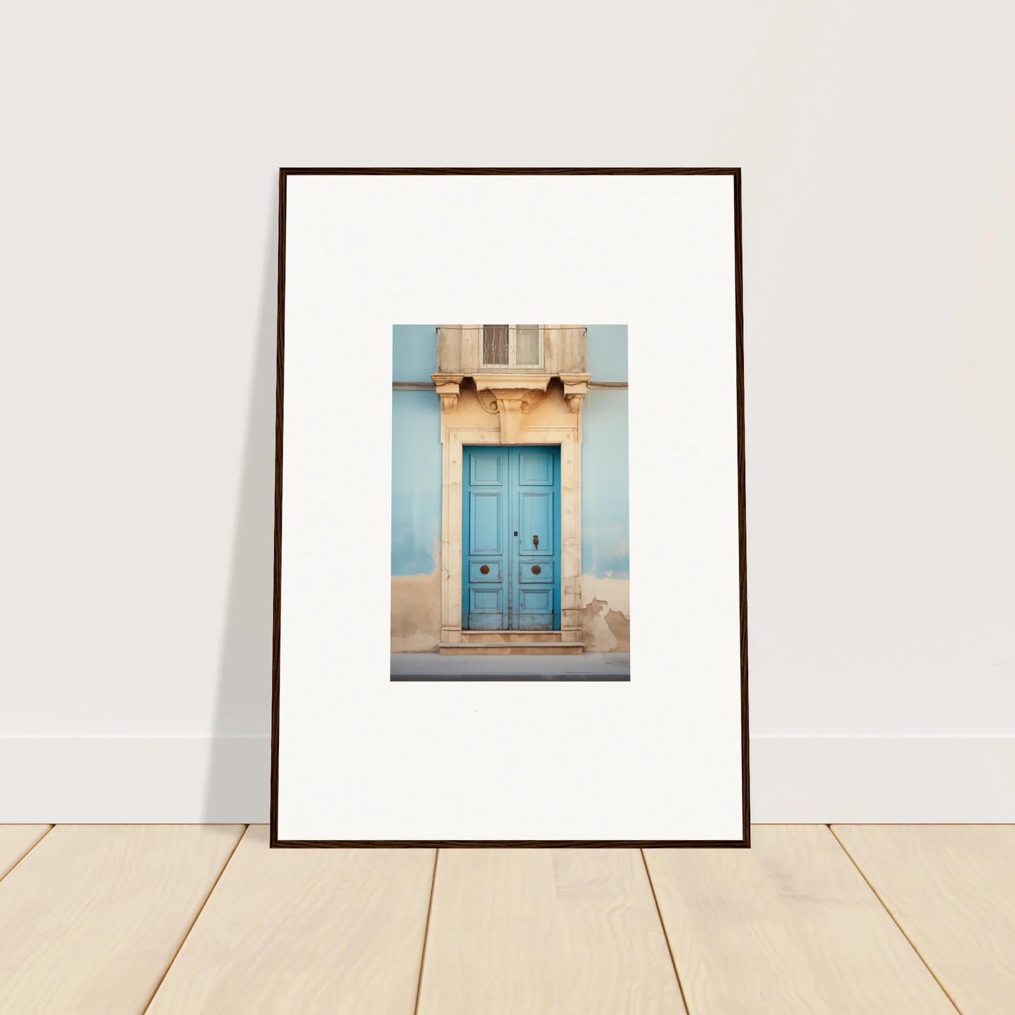 Framed photograph of a blue vintage door in the Ephemeral Dreamscape Doorway art