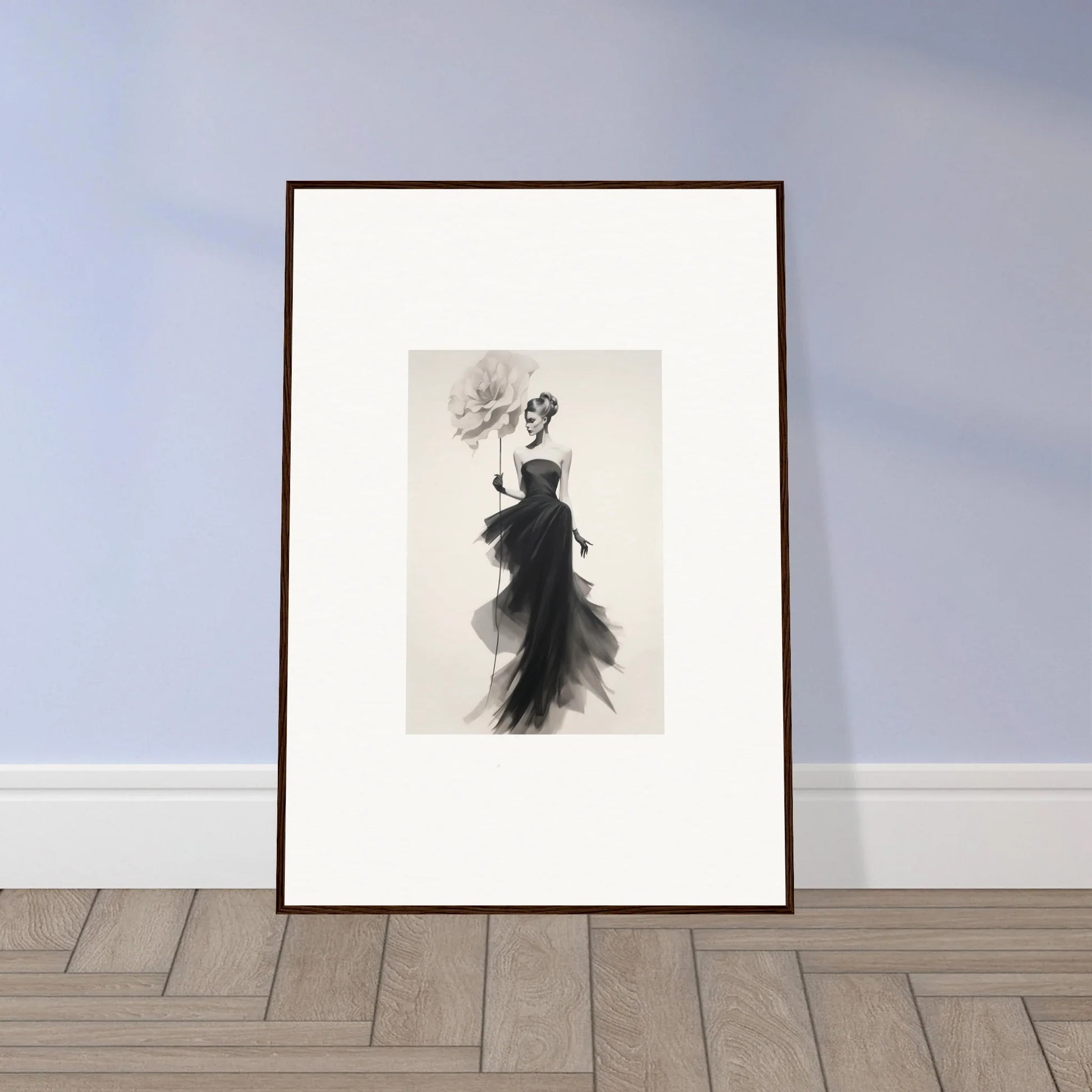 Framed black and white artwork of a dancing figure in Opulent Reverie Lyrisans