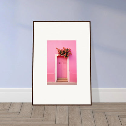 Framed wall art of Quantum Pink Serenade featuring a pink door with floral decor