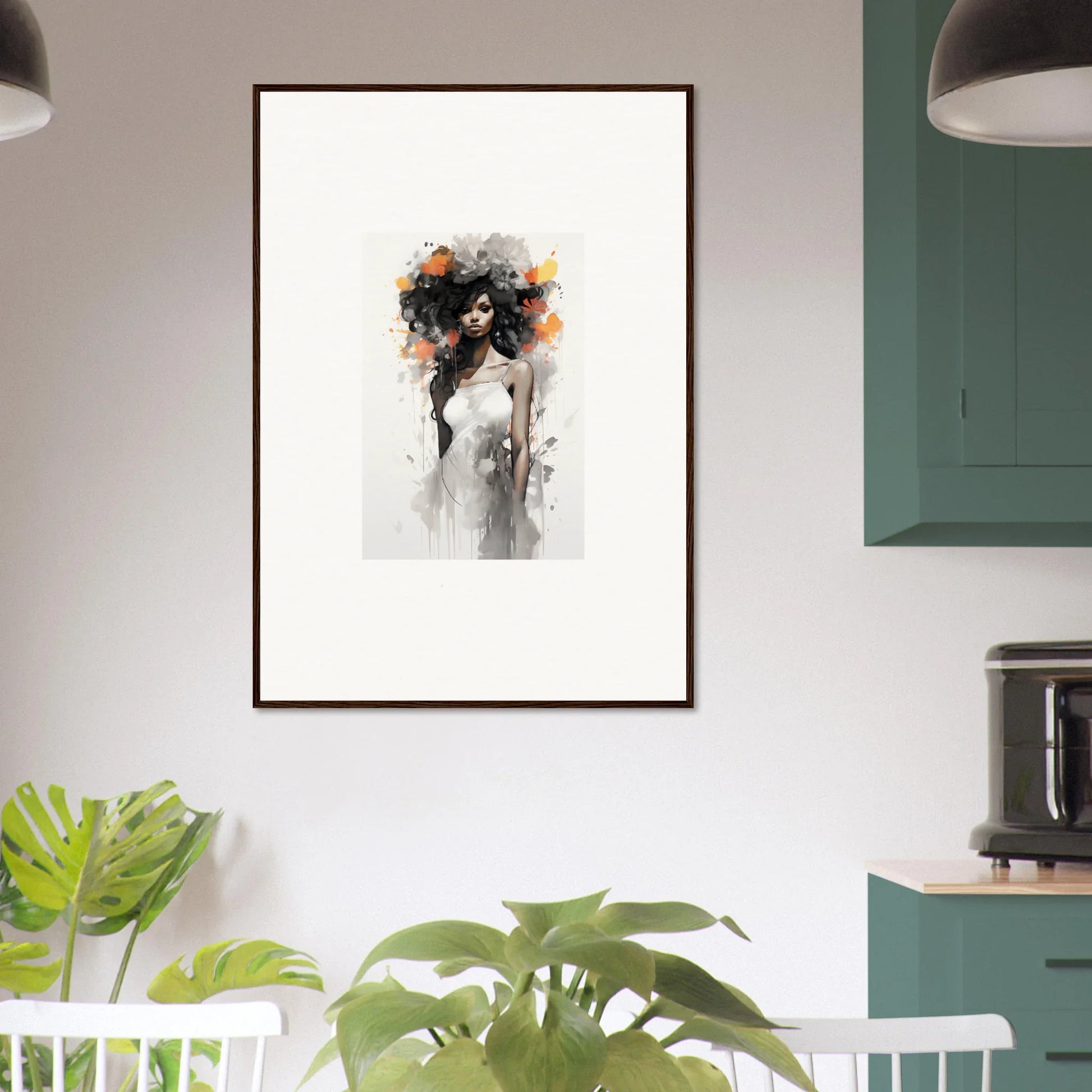 Framed wall art of Ethereal Echoes Blossoms with abstract figure and floral elements