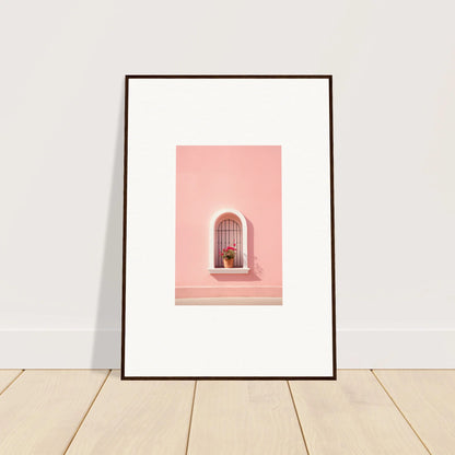 Framed art print of Sunset Silhouette Romance with pink wall and arched window niche