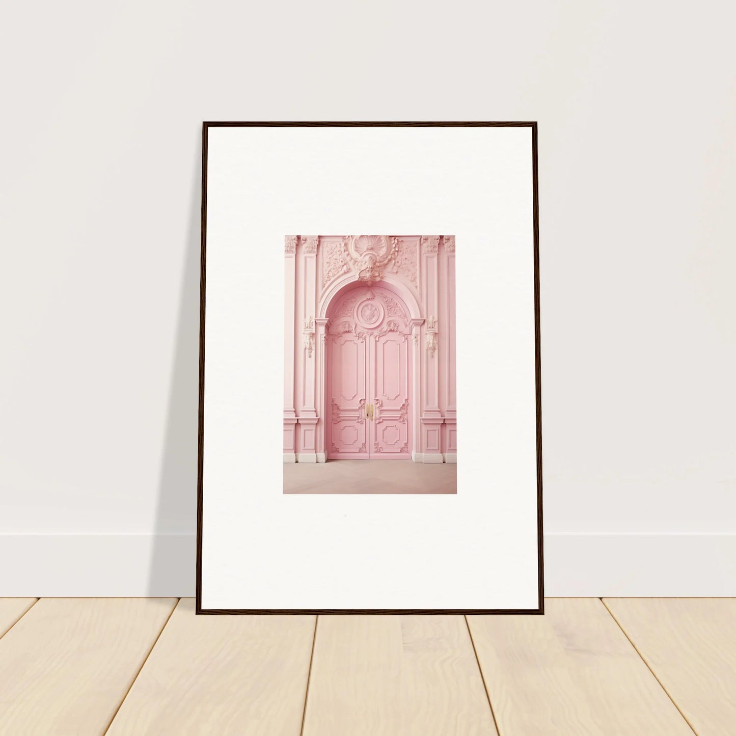 Framed photo of ornate pink door, a perfect piece from Blush Merciful Renaissance