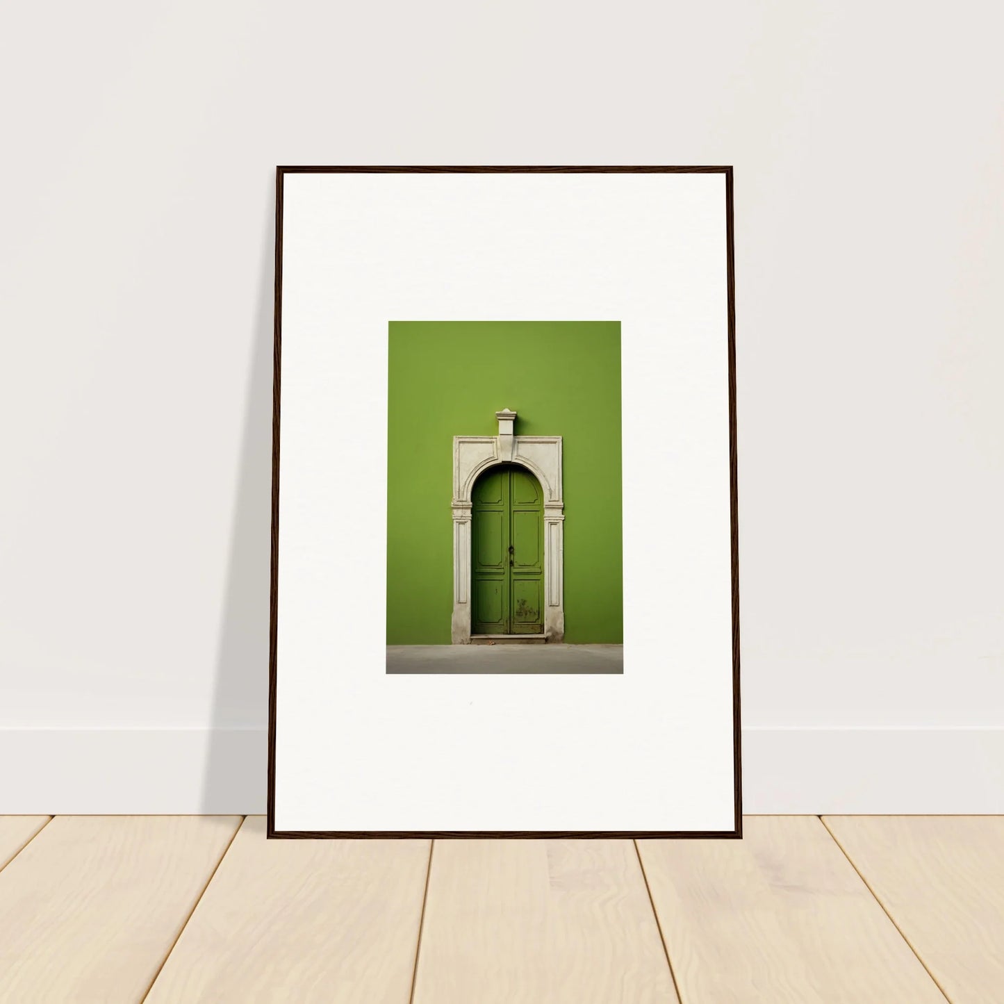 Framed photograph of a green door in white stone archway from Green Origins special edition art™