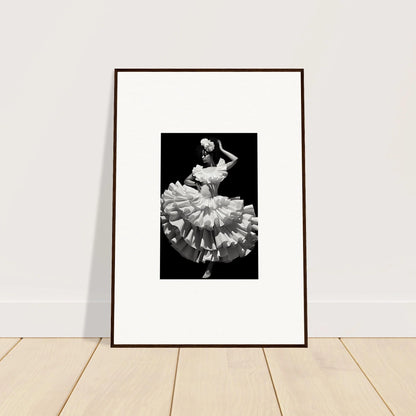 Framed black and white photo of a dancer in ruffled dress from Curves Dreamscape Illuminated