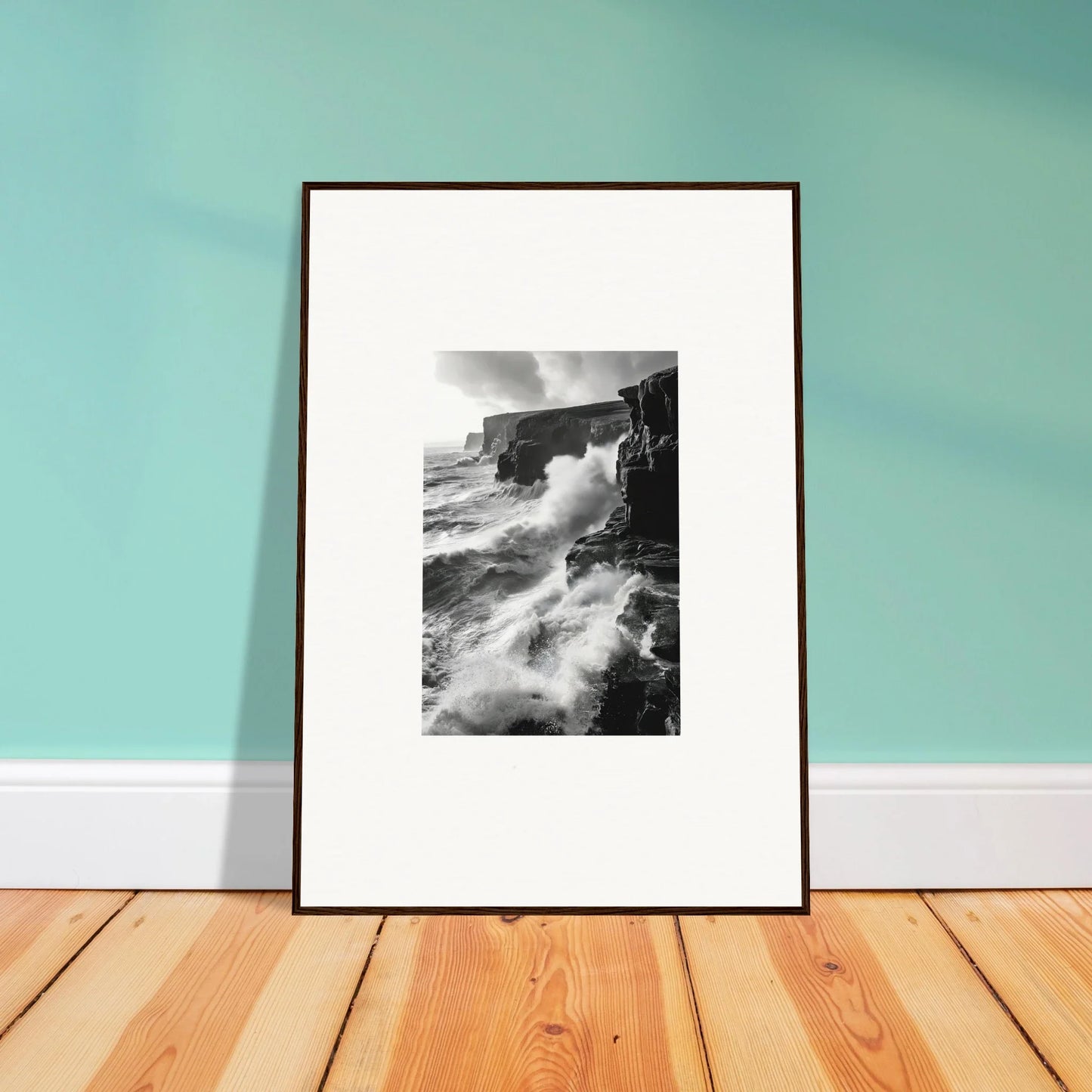 Framed black and white photo of crashing waves for Tempestuous Rock Ballet special edition art™