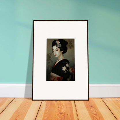 Framed black and white photograph of a geisha for Cherry Dream Surrealism art