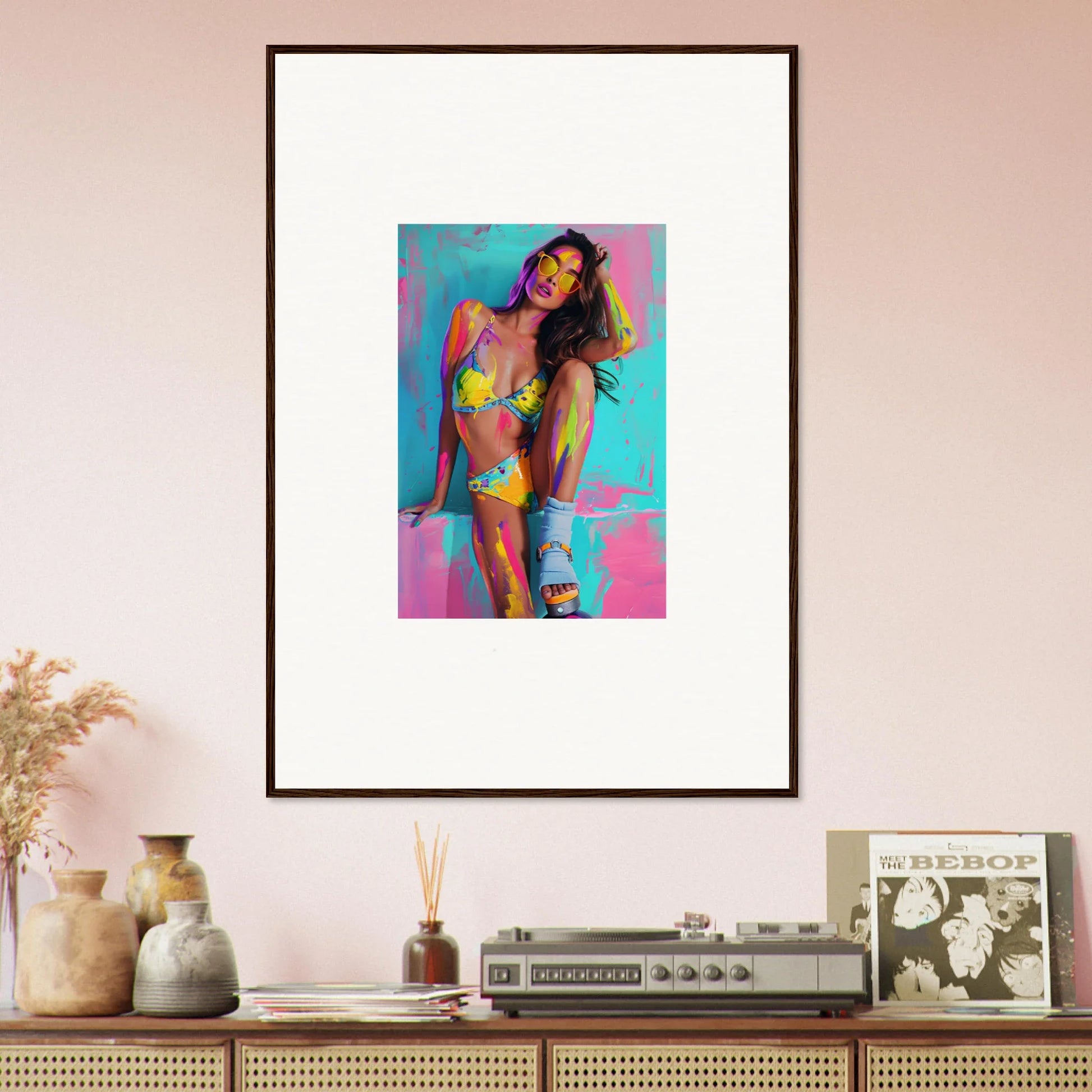 Colorful woman in bikini canvas print for vibrant room decoration wall art