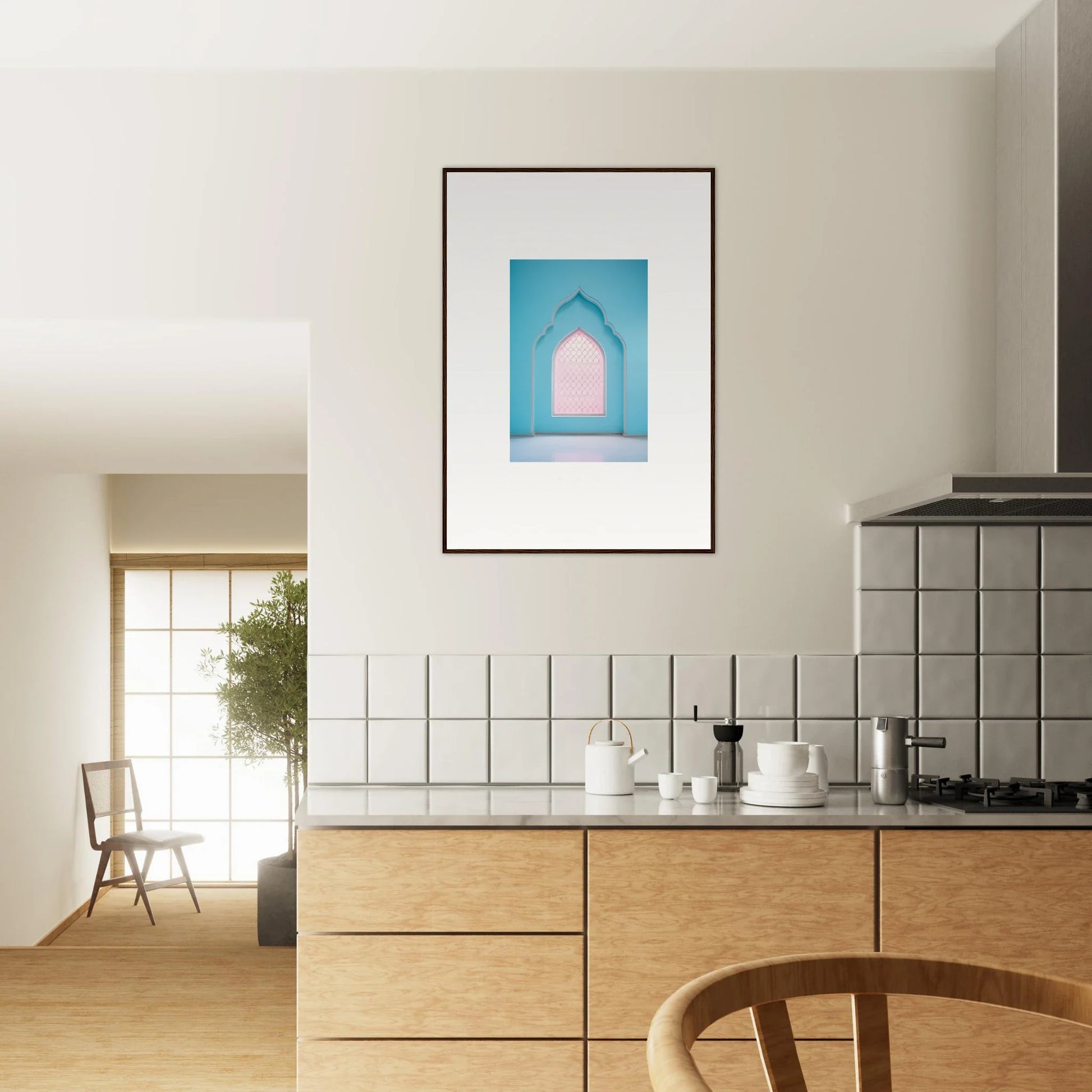 Framed blue minimalist archway artwork in Souls Diffilveres Critfilters special edition art™