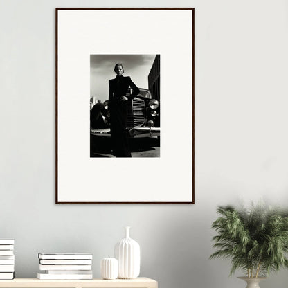 Framed black and white photo of a person by a classic car from Noiray Vogue Explosion