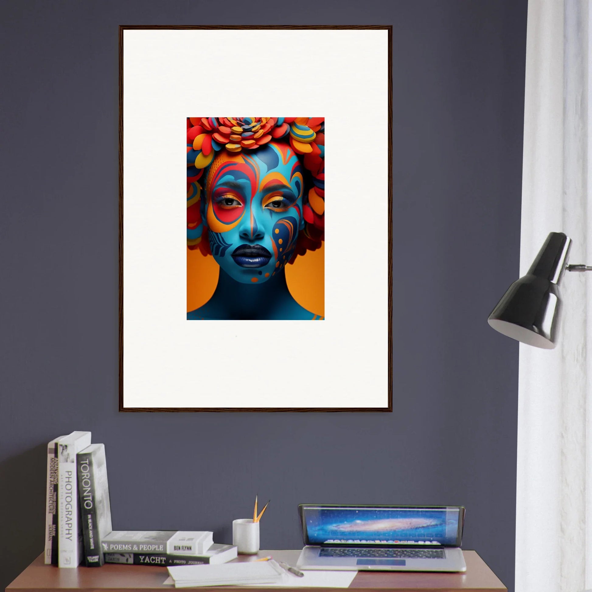 Colorful abstract portrait with blue skin for Vivid Visage wall art canvas print