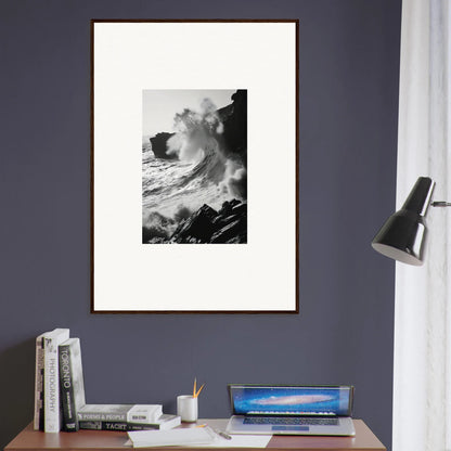 Framed black and white photo of ocean waves for your Incandescent Wave Tribute art