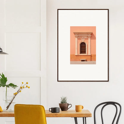 Framed wall art of a peach-colored niche, featuring Silent Sunset Oblique design