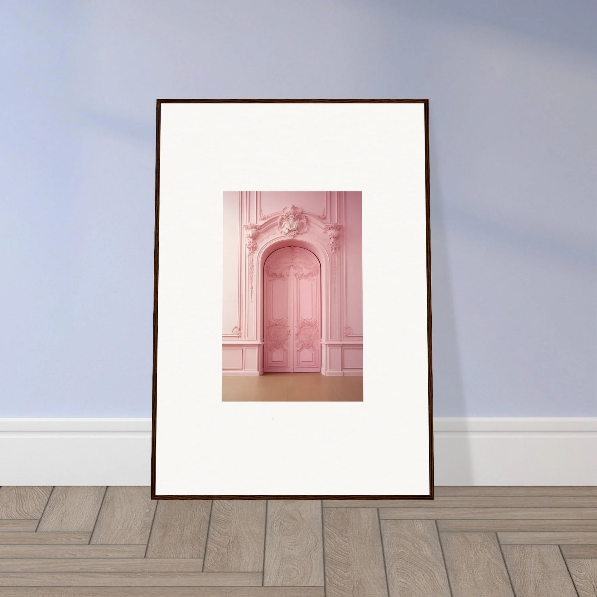 Framed art print of a pink ornate doorway from Gentle Whims Myths, perfect for your wall