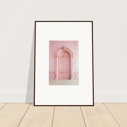 Framed wall art of an ornate pink door in the Paris Dreams Frame design