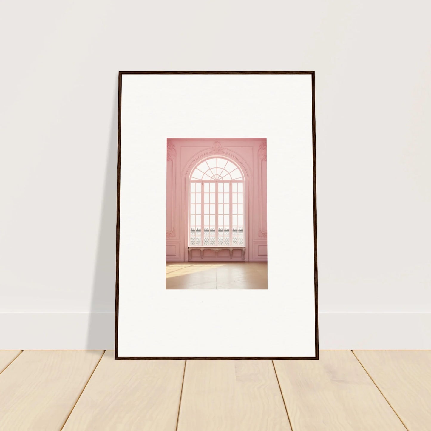 Framed wall art of an arched window on pink walls, perfect for Ether Balcon Evolvement