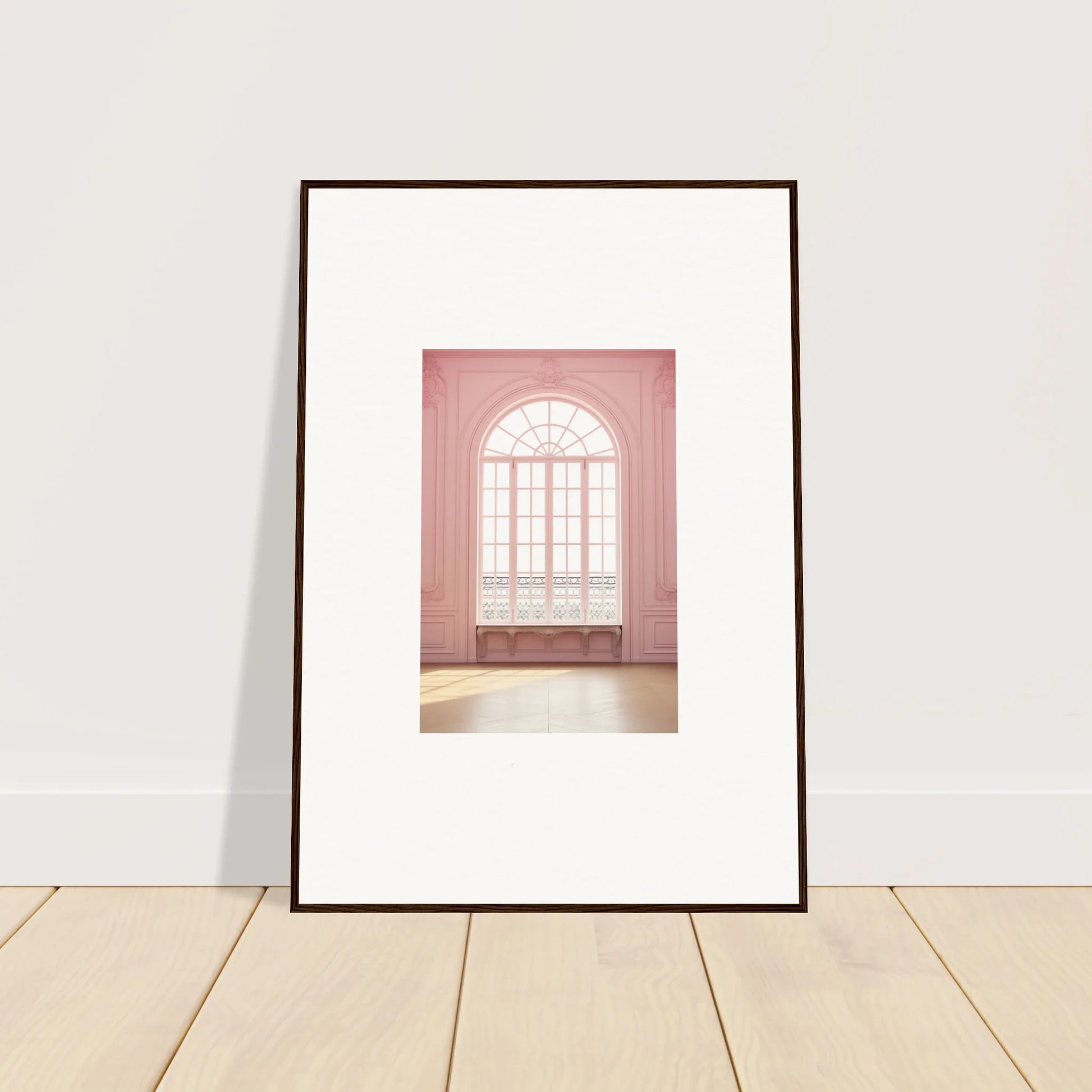 Framed wall art of an arched window on pink walls, perfect for Ether Balcon Evolvement