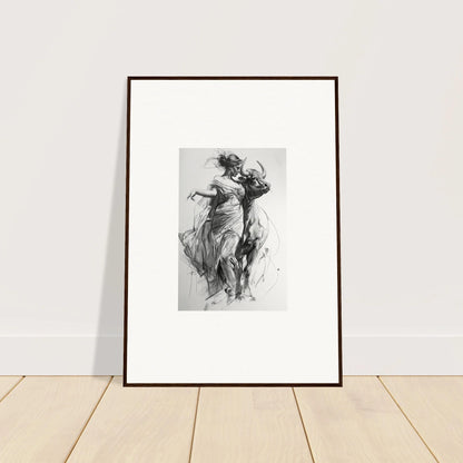 Framed black and white sketch of a dancer in motion from the Forest Flame Dance collection